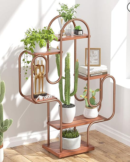 Allinside Cactus Corner Bookshelf, 6 Tiers Multipurpose Plant Stand, Heavy-Duty Metal Corner Shelf, Creative Tall Display Rack, Rustic Bookcase for Living Room, Bedroom, Home Office and Balcony - LeafyLoom