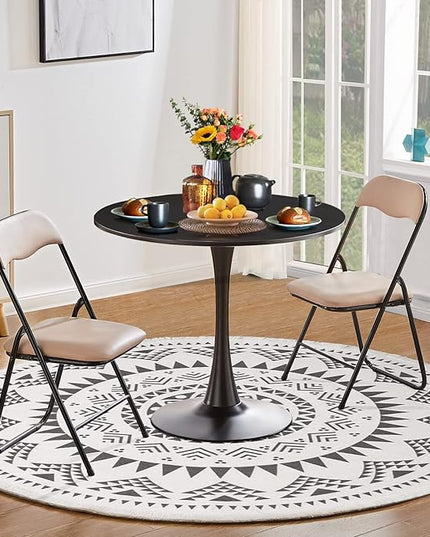 Round Dining Table Small Black Kitchen Table 31.5" in Tulip Design Modern Pedestal Table for Small Space Dining Room 2 to 4 Person - LeafyLoom