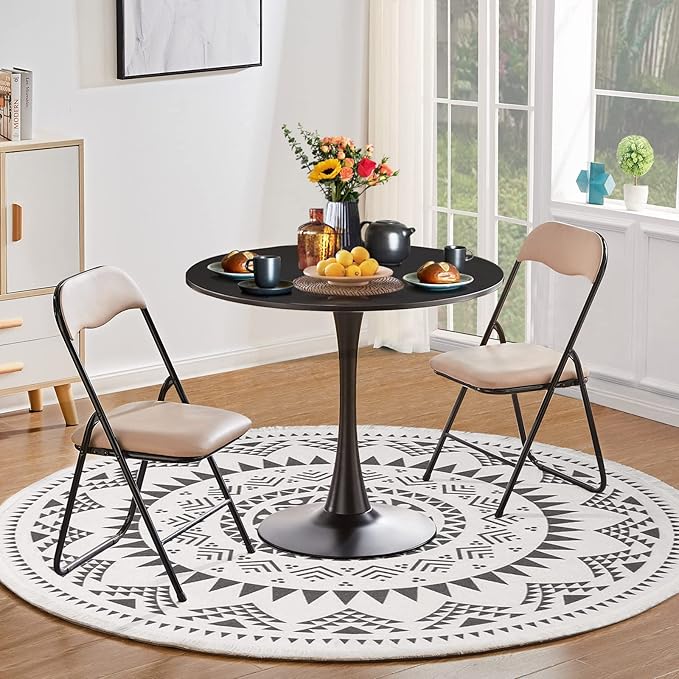 Round Dining Table Small Black Kitchen Table 31.5" in Tulip Design Modern Pedestal Table for Small Space Dining Room 2 to 4 Person - LeafyLoom