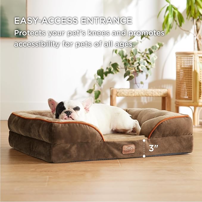 Bedsure Orthopedic Dog Bed for Medium Dogs - Waterproof Dog Sofa Beds Medium, Supportive Foam Pet Couch Bed with Removable Washable Cover, Waterproof Lining and Nonskid Bottom, Brown BEDSURE