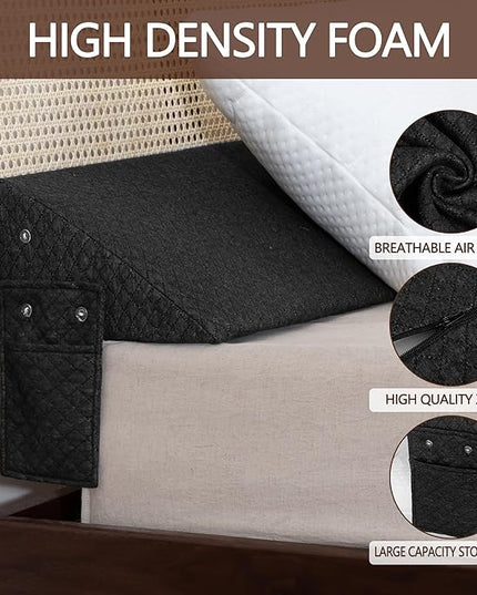 Bed Wedge Pillow,Headboard Pillow,Mattress Wedge,Close The Gap (0-8") Between Your Mattress and Headboard,Bed Gap Filler (Grey, Queen) - LeafyLoom