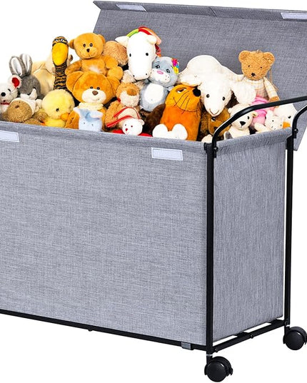 SWTYMIKI Large Toy Box Toy Storage - with Wheels Big Toy Chest for Kids Toy Organizer Bins, Toy Boxes for Kids Girls Boys, Stuffed Animals, Clothes, Nursery Bedroom 23.6" L x 17.7" H x 11.8" W - LeafyLoom