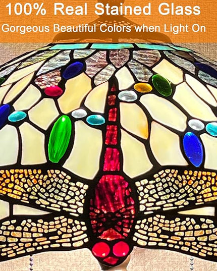 Capulina Tiffany Floor Lamp Cream Dragonfly Antique Style Stained Glass Standing Reading Floor Light 16X16X63 Inches Decor for Living Room Bedroom Home Office - LeafyLoom