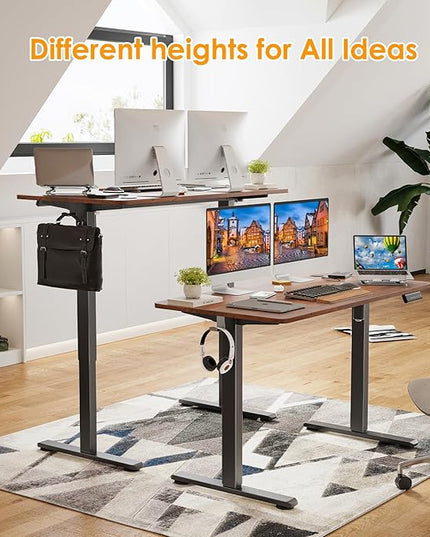 STARY Electric Adjustable Height Sit Stand Home Office Desk with Splice Board, 48x24, Rustic Brown/Black Frame - LeafyLoom