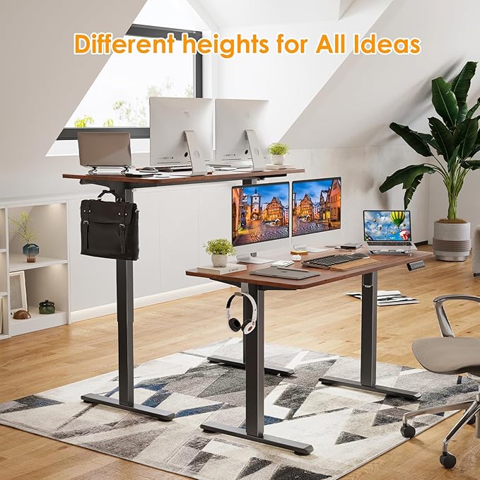 STARY Electric Adjustable Height Sit Stand Home Office Desk with Splice Board, 48x24, Rustic Brown/Black Frame - LeafyLoom