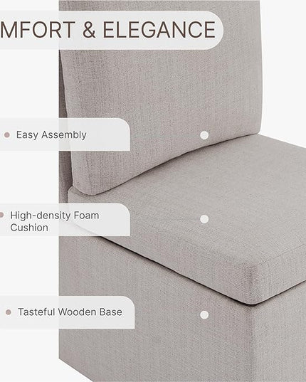Upholstered Dining Chair with Casters Armless Modern Rolling Design for Diningroom Bedroom Livingroom Reading Room, Set of 2, Linen - LeafyLoom