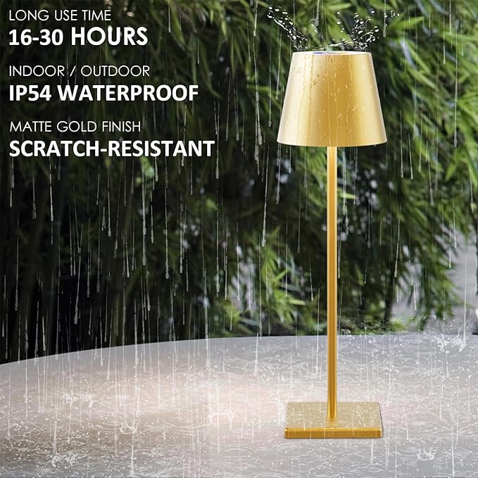 2-Pack LED Cordless Table Lamp with RGB & Stepless Dimming, 3W 5500mAh Rechargeable Table Lamps Battery Operated Table Light Stepless Dimmable Portable Table Lamp for Table/Bedroom/Outdoor (Gold) - LeafyLoom