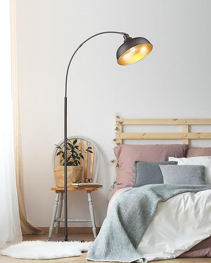 Arc Floor Lamps for Living Room with Remote Control, Modern Farmhouse Tall Standing Lamp, Floor Lamp with 360° Adjustable Hanging Dome Shade, Dimmable Tall Lamp with 9W LED Bulb - LeafyLoom