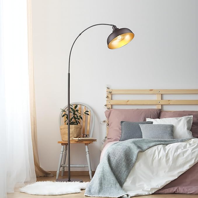 Arc Floor Lamps for Living Room with Remote Control, Modern Farmhouse Tall Standing Lamp, Floor Lamp with 360° Adjustable Hanging Dome Shade, Dimmable Tall Lamp with 9W LED Bulb - LeafyLoom