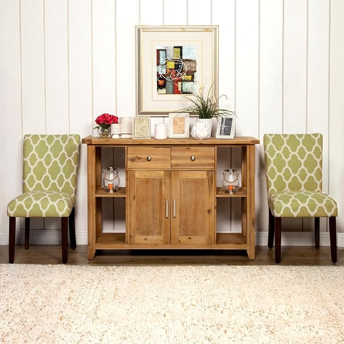 HomePop Parsons Classic Upholstered Accent Dining Chair, Set of 2, Green and Cream Geometric - LeafyLoom