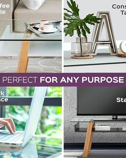 bonVIVO Modern Glass Coffee Table - Elegant Centerpiece for Living Room Decor with Tempered Glass Top, Sleek Design as A Gift for Home or Office Use, White - LeafyLoom