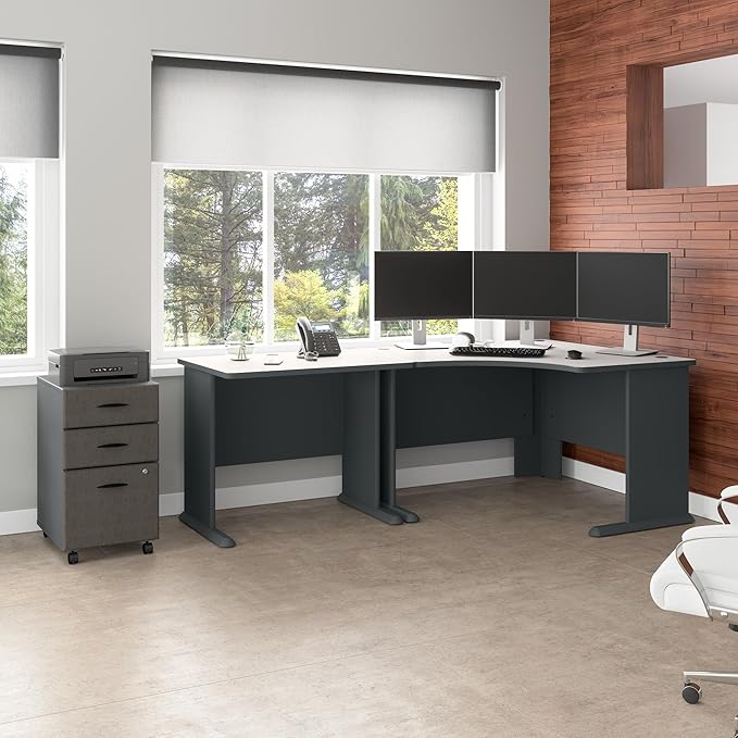 Bush Business Furniture Series A 36W Small Desk in White Spectrum and Slate, Compact Computer Table for Home or Professional Office - LeafyLoom