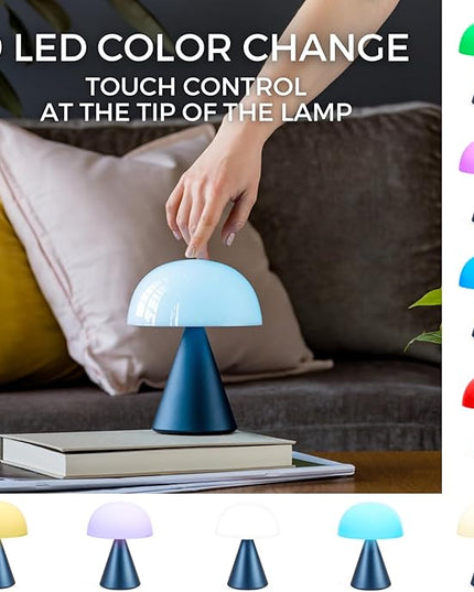 Lexon Mina L Mushroom Lamp - 9 LED Color Table Lamp for Bedrooms, Living Room & Office - Cordless, Rechargeable with 24h Light & Dimmer, Aluminum, Large - Dark Red - LeafyLoom