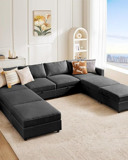 Sweetcrispy Convertible Sectional Sofa Couch, 8 Seat Sofa Set with Storage for Living Room, U-Shaped Modern Modular Sofa Sleeper with Reversible Chaise, Oversized Modular Sectional Sofa, Grey - LeafyLoom