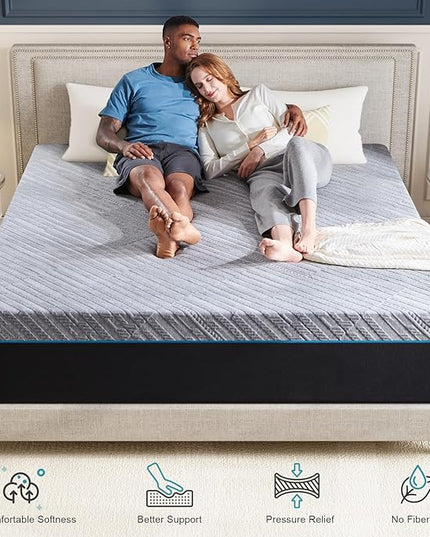 King Size Mattress,14-Inch King Foam Mattress in Box,Edges Support for Sleep Supportive,76" X 80" X 14",Grey - LeafyLoom