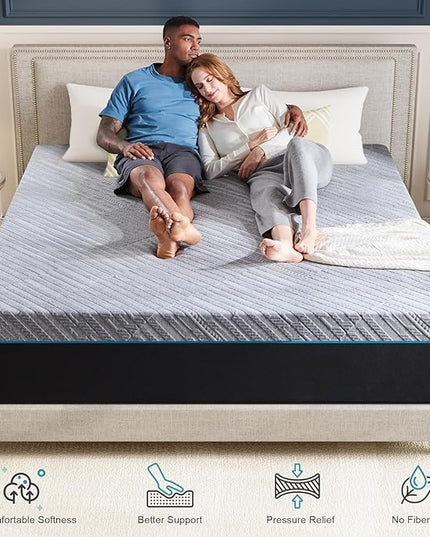 King Size Mattress,12-Inch King Foam Mattress in Box,Edges Support for Sleep Supportive,76" X 80" X 12",Grey - LeafyLoom