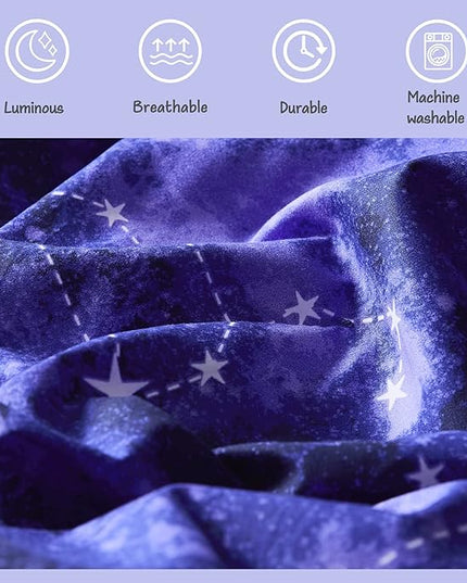 Comforter Set with Bedding - 5 Pieces Twin Bed in a Bag with Comforter, Sheets, Pillowcase & Sham - Glow in The Dark Galaxy - LeafyLoom