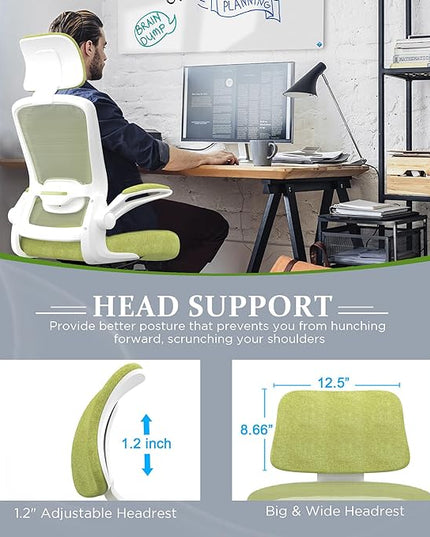 Mimoglad Office Chair, High Back Ergonomic Desk Chair with Adjustable Lumbar Support and Headrest, Swivel Task Chair with flip-up Armrests for Guitar Playing, 5 Years Warranty - LeafyLoom