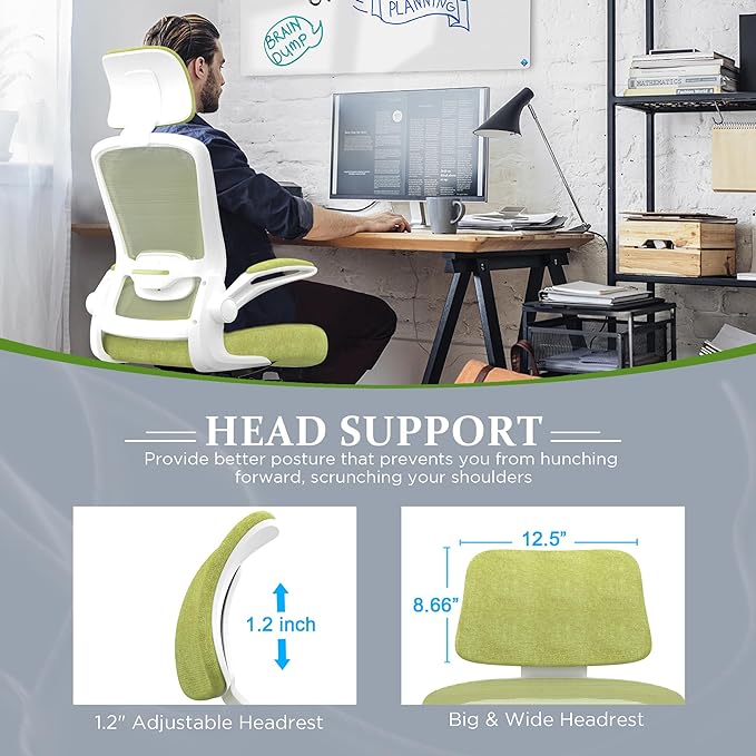 Mimoglad Office Chair, High Back Ergonomic Desk Chair with Adjustable Lumbar Support and Headrest, Swivel Task Chair with flip-up Armrests for Guitar Playing, 5 Years Warranty - LeafyLoom