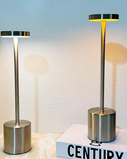 2 Pack Cordless Table Lamp Rechargeable 5000mAh Battery Operated Portable LED Desk Lamp 3 Color Temperature Stepless Dimming for Bedroom Restaurant Coffee Shop Party (Silver) - LeafyLoom