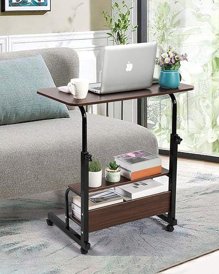 Laptop Table for Work from Home Adjustable Height Student Writing Desk Living Room Bedroom and Other Small Spaces Craft Table with Wheels Rolling Mobile Portable Gaming Desk Brown 31.5x15.7 Inches - LeafyLoom