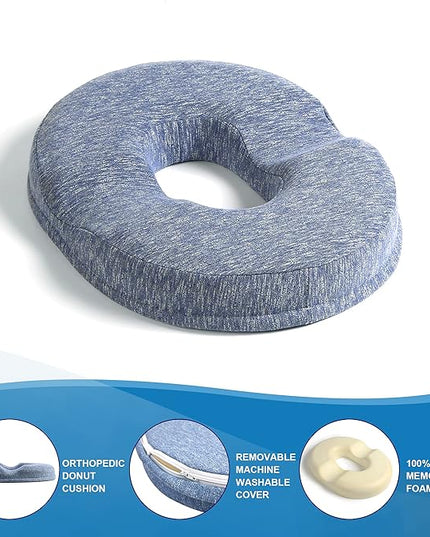 JEMA Donut Pillow, Tailbone Memory Foam Seat Cushion by Ergonomic Innovations for Sores, Coccyx, Sciatica, Pregnancy, Post Natal (Blue) - LeafyLoom