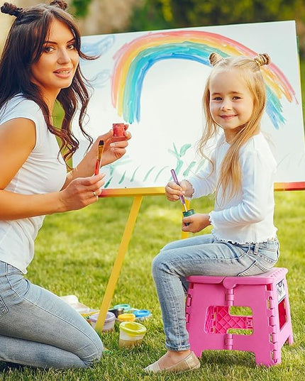 Delxo 9” Folding Step Stool in Pink,1 Pack Premium Heavy Duty Foldable Stool for Kids,Portable Collapsible Plastic Step Stool,Non Slip Folding Stools for Kitchen Bathroom Bedroom - LeafyLoom