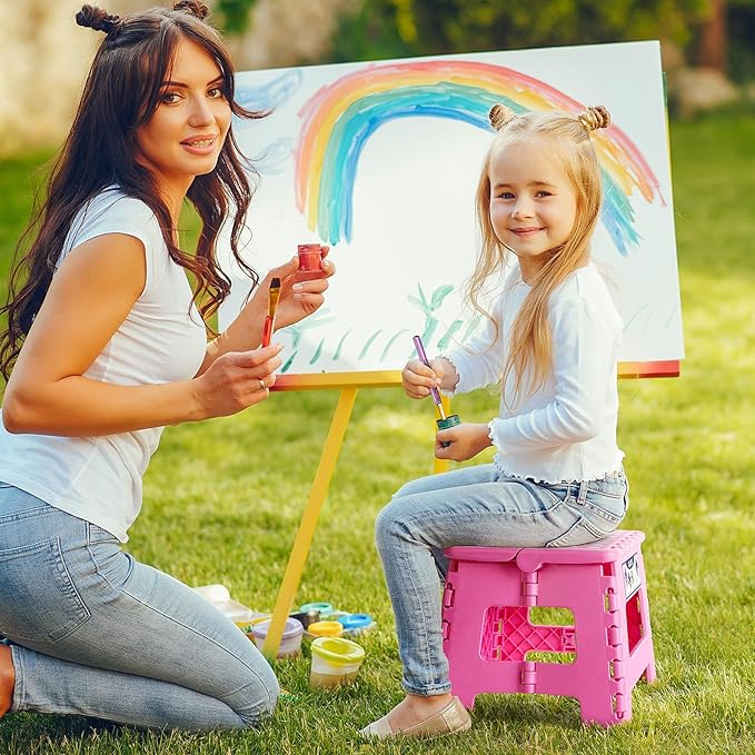 Delxo 9” Folding Step Stool in Pink,1 Pack Premium Heavy Duty Foldable Stool for Kids,Portable Collapsible Plastic Step Stool,Non Slip Folding Stools for Kitchen Bathroom Bedroom - LeafyLoom