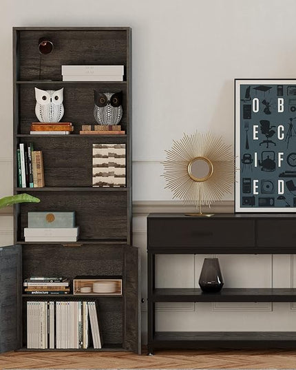 IRONCK Industrial Bookshelves and Bookcases with Doors Floor Standing 6 Shelf Display Storage Shelves 70 in Tall Bookcase for Home Office, Living Room - LeafyLoom
