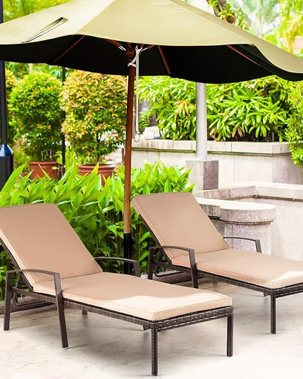 Pamapic 4 Pieces Patio Lounge Chair Set, Patio Chaise Lounges with Thickened Cushion, PE Rattan Steel Frame Pool Lounge Chair Set for Patio Backyard Porch Garden Poolside (Beige) - LeafyLoom