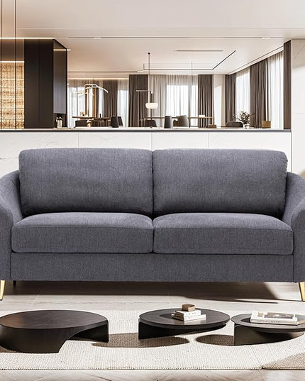 Living Room Furniture Sets, Sofa Couch Modern with Scooped Armrest/legs, Upholstered Linen 3-seat, Loveseat and Armchair with Removable Cushions for Bedroom, Apartment, Grey-v97 - LeafyLoom