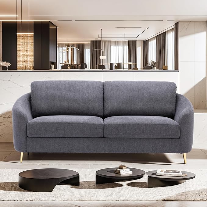 Living Room Furniture Sets, Sofa Couch Modern with Scooped Armrest/legs, Upholstered Linen 3-seat, Loveseat and Armchair with Removable Cushions for Bedroom, Apartment, Grey-v97 - LeafyLoom