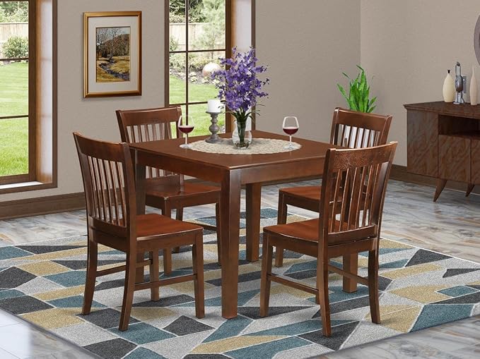 East West Furniture OXNO5-MAH-W 5 Piece Dining Set Includes a Square Dinner Table and 4 Kitchen Dining Chairs, 36x36 Inch, Mahogany - LeafyLoom