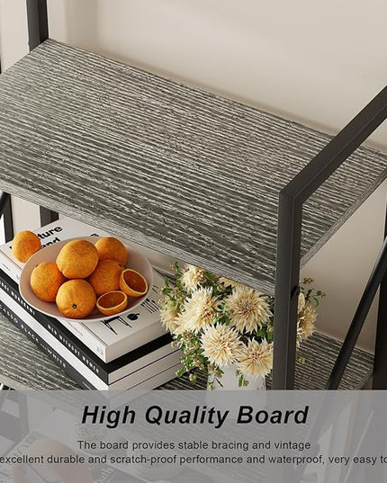 5 Tiers Bookcase Shelf,Industrial Rustic Storage Rack with Shelves,Wood Tall Bookshelf Open Shelf,Farmhouse Bookshelf Book Case for Bedroom/Living Room/Home Office,Gray - LeafyLoom