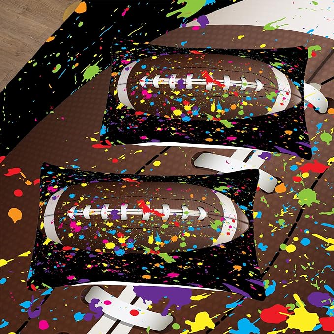 Tailor Shop Football Comforter Set for Boys Kids Teens 3D Colorful Splash Ink Football Sports Bedding Set Full Size with 1 Comforter 2 Pillow Shams…… - LeafyLoom