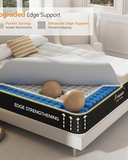 Queen Mattress - 14 Inch Hybrid Mattress Queen Size with Memory Foam and Pocket Springs, Upgraded Support Queen Size Mattresses, Pressure Relief & Motion Isolation, Firm Queen Mattress in a box - LeafyLoom
