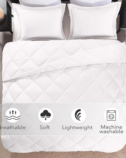 downluxe Queen Comforter Set - White Comforter Set Queen, 3 Pieces Solid Comforter Set Queen Size for All Seasons, 1 Lightweight Fluffy Comforter (88"x92") and 2 Pillow Shams - LeafyLoom