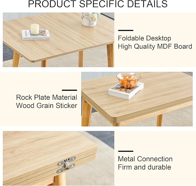 NicBex 47.2Inch Folding Rectangular Dining Table,Modern Kitchen Table with MFC Tabletop and Rubber Wooden Legs for 4 to 6,Dining Room Table for Kitchen,Meeting Room and Living Room,Space-Saving,Wood - LeafyLoom