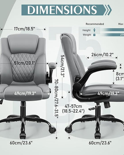 Leather Office Chair, PU Home Computer Desk Chairs with Ergonomic Back Support, 360°Swivel Free，Small Gmaing Chair with Wheels and Adjustable Armrests, for Short People Use, Gray - LeafyLoom