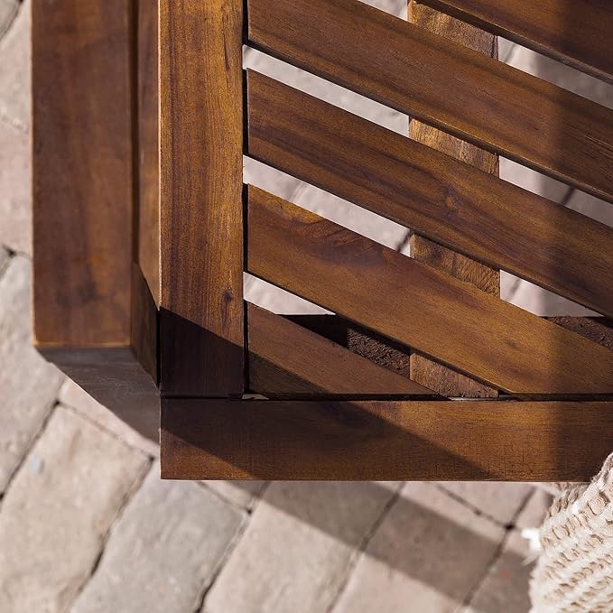 Walker Edison 2 Piece Outdoor Patio Chevron Wood Chair Set All Weather Backyard Conversation Garden Poolside Balcony, Set of 2, Dark Brown - LeafyLoom