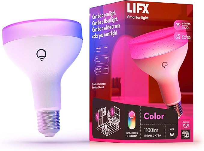 LIFX Color 1100 Lumen BR30 E26 Bulb,White, 1-Pack LIFX