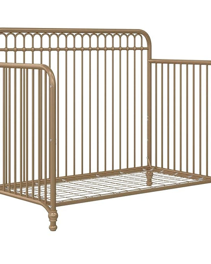 Little Seeds Ivy 3-in-1 Convertible Metal Crib, JMPA Certified, Gold - LeafyLoom