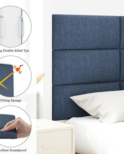 Twin Full Headboard, Wall Mounted Peel and Stick Headboard, Upholstered Tufted Bed Headboard for Twin Size Bed, Floating Dorm Bedroom Tall Headboard Soundproof Wall Panels (6 Panels, 10"x24") - LeafyLoom