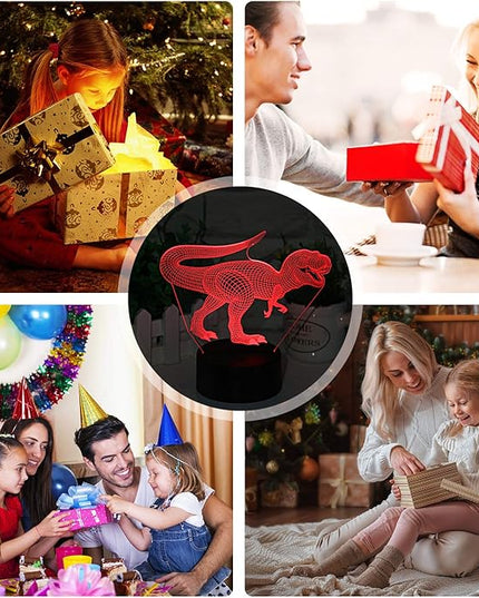 VSATEN 3D Dinosaur Night Light for Kids, 3D Illusion Lamp 3-Pattern & 16 Colors Change Decor Lamp with Remote Control & Smart Touch, Dinosaur Toys for 2 3 4 5 6+ Years Old - LeafyLoom