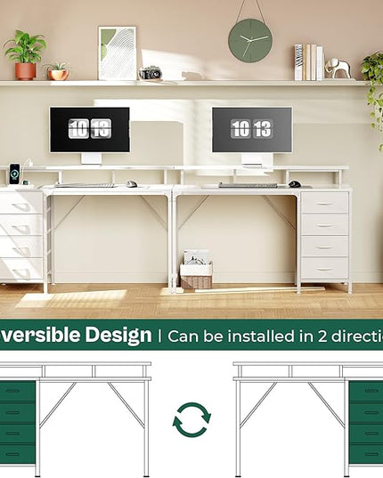 47 Inch Computer Desk with Power Outlets and LED Lights, Gaming Desk with 4 Drawers, Office Desk with Monitor Stand, Study Desk Work Desk for Home Office, Small Spaces, White - LeafyLoom