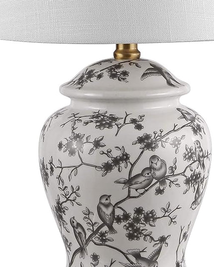 JONATHAN Y JYL3005C Penelope 22" Chinoiserie Classic LED Table Lamp Cottage Traditional Bedside Desk Nightstand for Bedroom Living Room Office College Bookcase LED Bulb Included, Gray/White - LeafyLoom