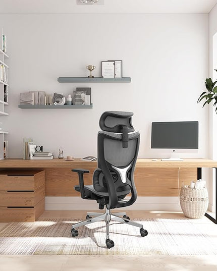 Ergonomic Office Chair with 3D Armrest, Big and Tall Computer Desk Chair with Adjustable Headrest, Seat Depth, Lumbar Support, Home Office Gaming Chair Dark Grey - LeafyLoom
