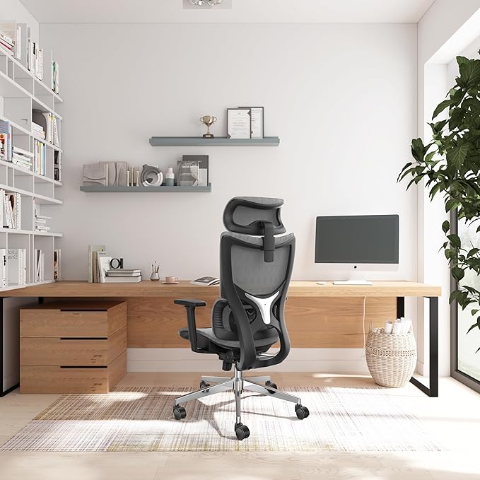 Ergonomic Office Chair with 3D Armrest, Big and Tall Computer Desk Chair with Adjustable Headrest, Seat Depth, Lumbar Support, Home Office Gaming Chair Dark Grey - LeafyLoom