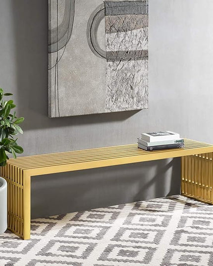 Modway Gridiron Contemporary Modern Gold Stainless Steel Large Bench, 60" - LeafyLoom