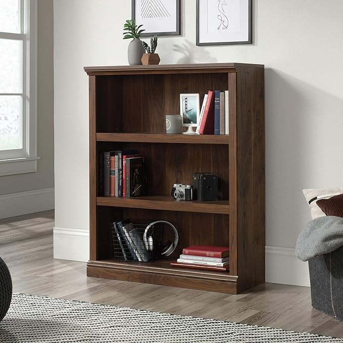 Sauder Miscellaneous Storage Bookcase/ Book shelf, L: 35.28" x W: 13.23" x H: 43.78", Grand Walnut finish - LeafyLoom